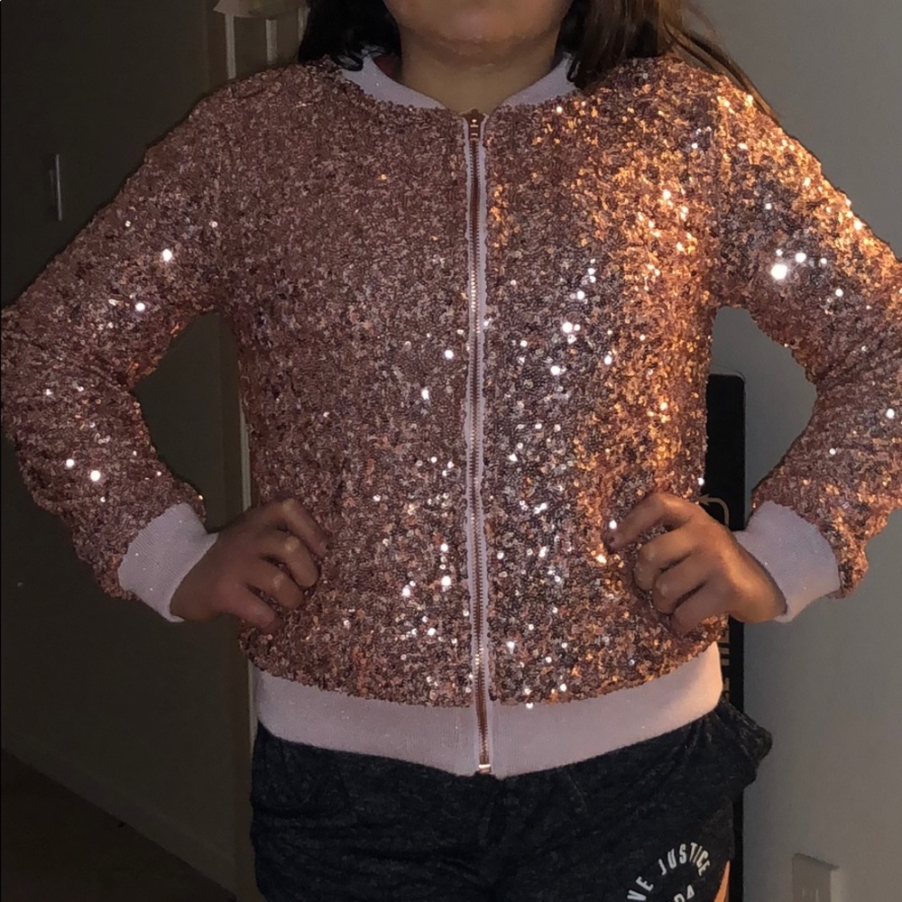 Girls blush sequins bomber jacket